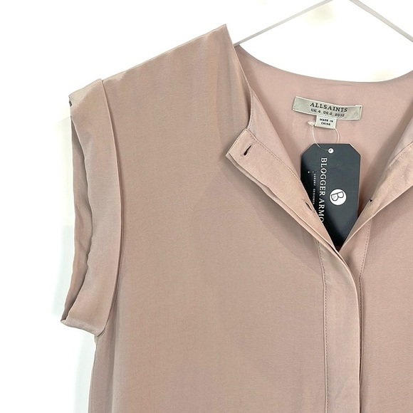 AllSaints Roka Rose Pink Silk-Blend Asymmetrical Dress - Picture 4 of 11